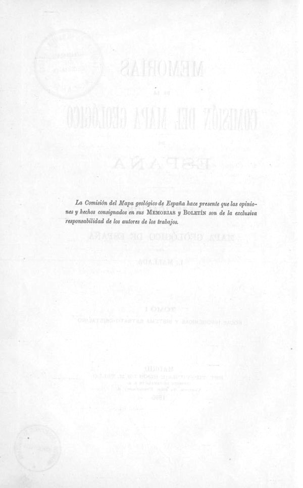 Página 2. Mapa Geológico de España. Tomo I, explicación por Lucas Mallada. Madrid. 1895.