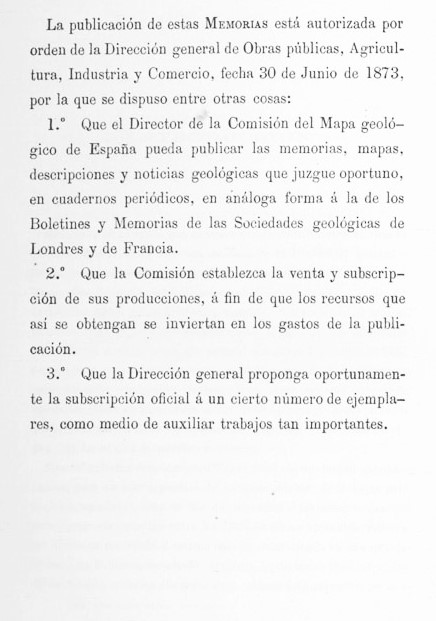 Página 5. Preliminares. Mapa Geológico de España. Tomo I, explicación por Lucas Mallada. Madrid. 1895.