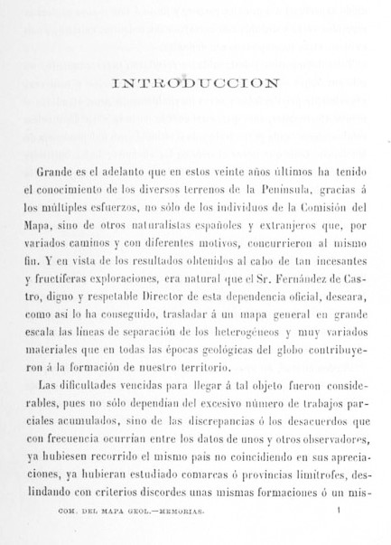 Página 6. Introducción. Mapa Geológico de España. Tomo I, explicación por Lucas Mallada. Madrid. 1895.