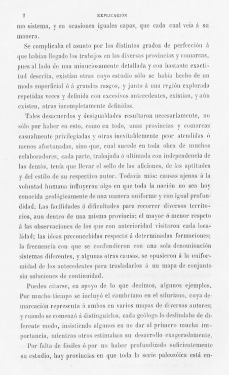 Página 7. Introducción. Mapa Geológico de España. Tomo I, explicación por Lucas Mallada. Madrid. 1895.