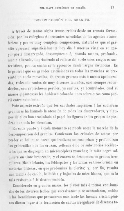 Página 28. Capítulo Primero. Mapa Geológico de España. Tomo I, explicación por Lucas Mallada. Madrid. 1895.