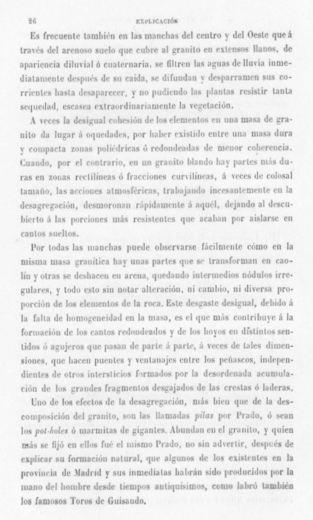 Página 26. Capítulo Primero. Mapa Geológico de España. Tomo I, explicación por Lucas Mallada. Madrid. 1895.