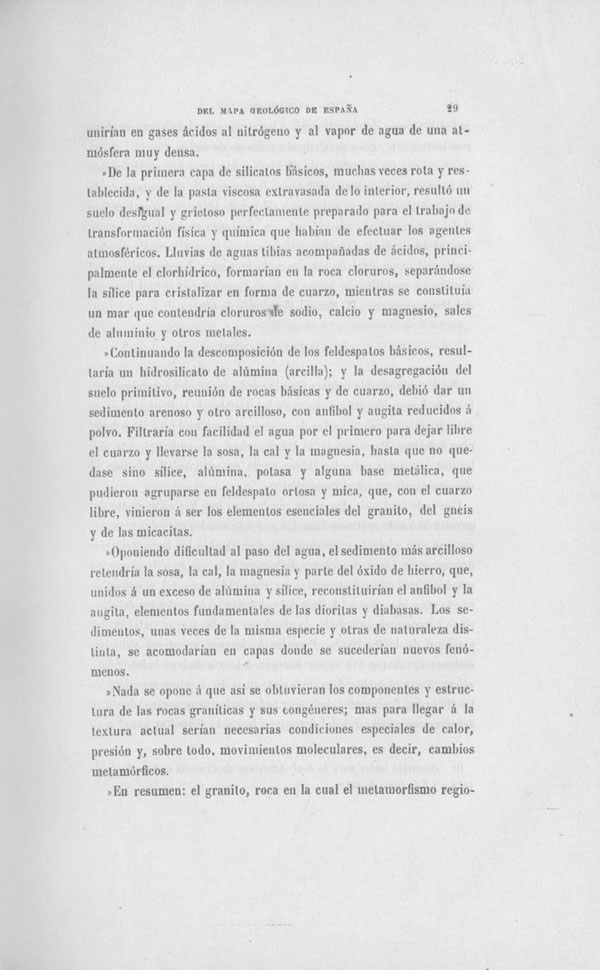 Página 29. Capítulo Primero. Mapa Geológico de España. Tomo I, explicación por Lucas Mallada. Madrid. 1895.