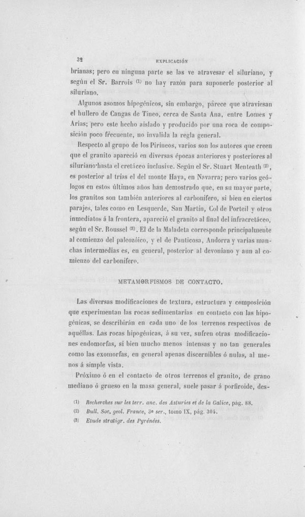 Página 32. Capítulo Primero. Mapa Geológico de España. Tomo I, explicación por Lucas Mallada. Madrid. 1895.