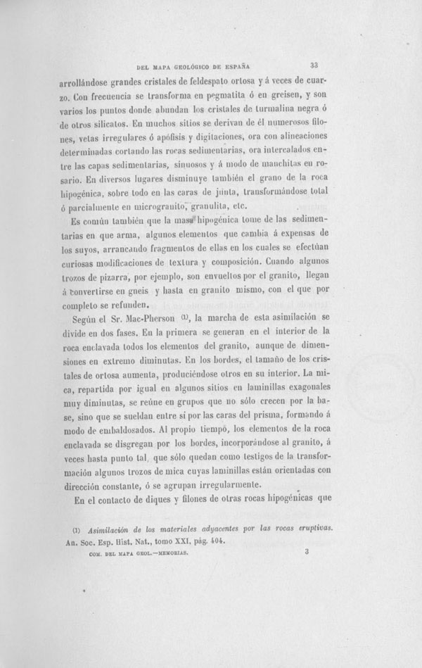 Página 33. Capítulo Primero. Mapa Geológico de España. Tomo I, explicación por Lucas Mallada. Madrid. 1895.