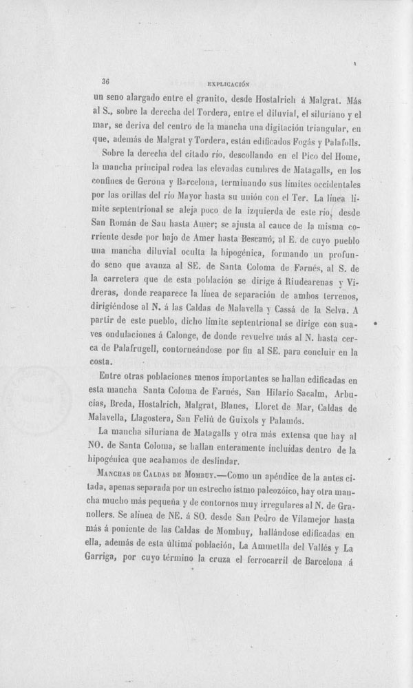Página 36. Capítulo Primero. Mapa Geológico de España. Tomo I, explicación por Lucas Mallada. Madrid. 1895.