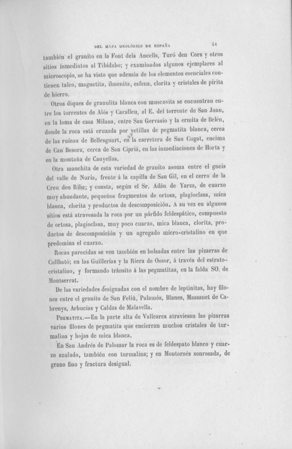 Página 41. Capítulo Primero. Mapa Geológico de España. Tomo I, explicación por Lucas Mallada. Madrid. 1895.