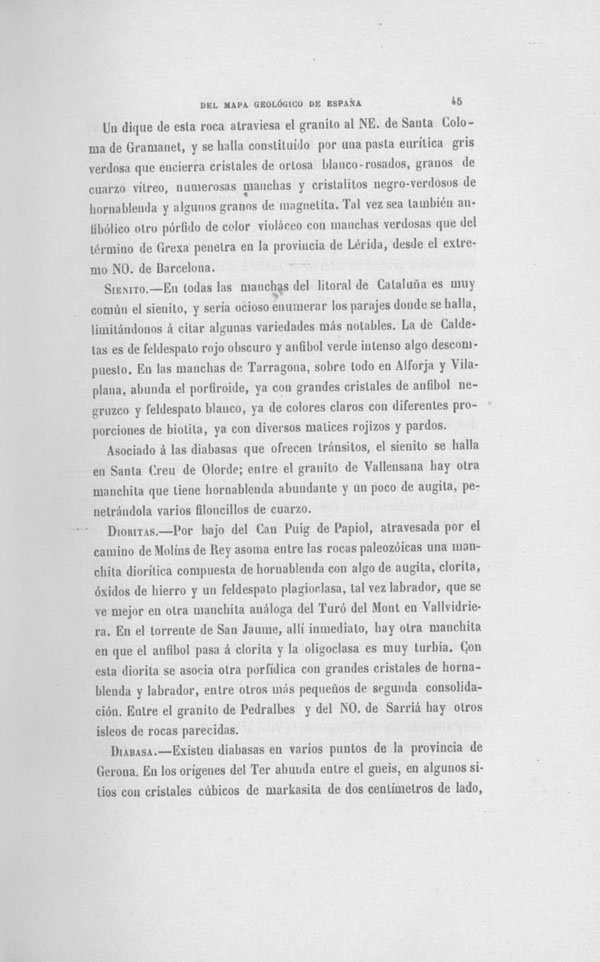 Página 45. Capítulo Primero. Mapa Geológico de España. Tomo I, explicación por Lucas Mallada. Madrid. 1895.