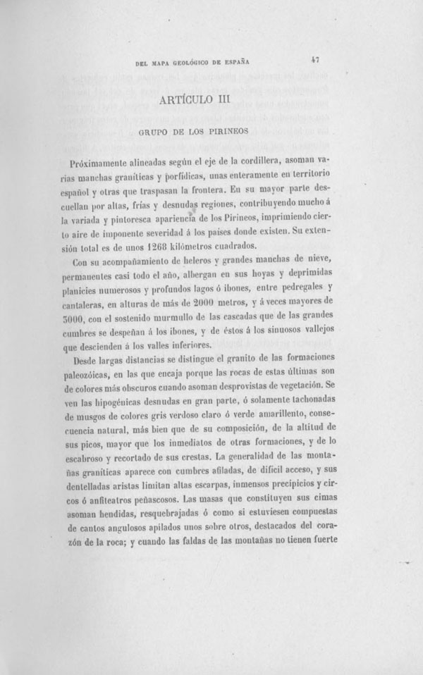 Página 47. Capítulo Primero. Mapa Geológico de España. Tomo I, explicación por Lucas Mallada. Madrid. 1895.