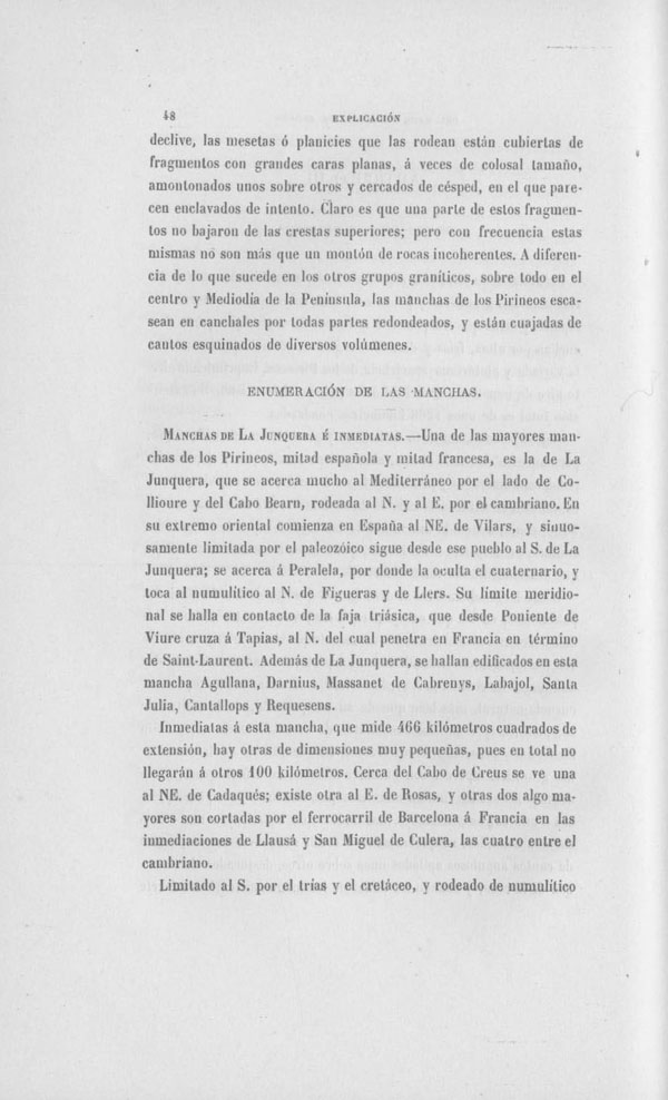 Página 48. Capítulo Primero. Mapa Geológico de España. Tomo I, explicación por Lucas Mallada. Madrid. 1895.