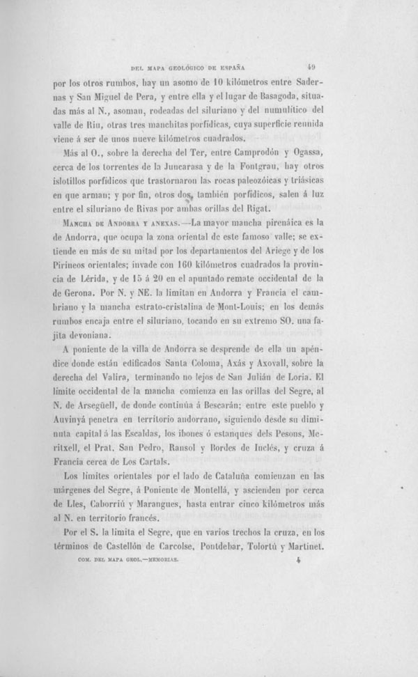 Página 49. Capítulo Primero. Mapa Geológico de España. Tomo I, explicación por Lucas Mallada. Madrid. 1895.