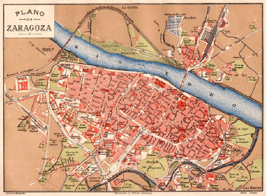 Zaragoza city hugs the river (Map XIX century)