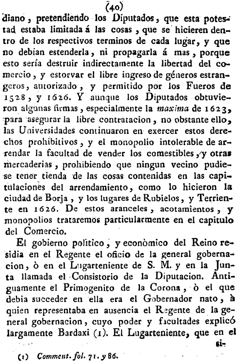 Historia de la Economía politica de Aragón. Ignacio Jordán Claudio de Asso y del Río. 1798. Historia de la Economía política de Aragón. Ignacio Jordán Claudio de Asso y del Río. 1798. Página 40
