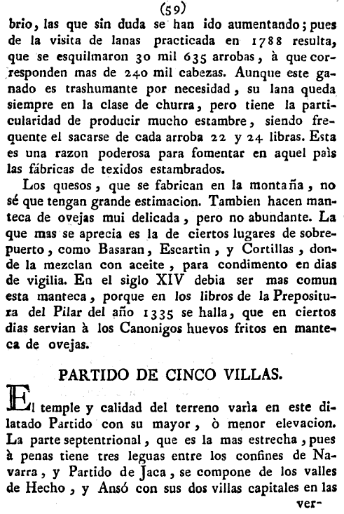 Historia de la Economía politica de Aragón. Ignacio Jordán Claudio de Asso y del Río. 1798. Historia de la Economía política de Aragón. Ignacio Jordán Claudio de Asso y del Río. 1798. Página 59