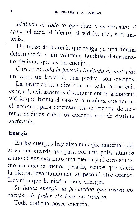 Elementos de Ciencias de la naturaleza. Rafael Ybarra Mendez y Angel Cabeta Loshuertos. Página 4.