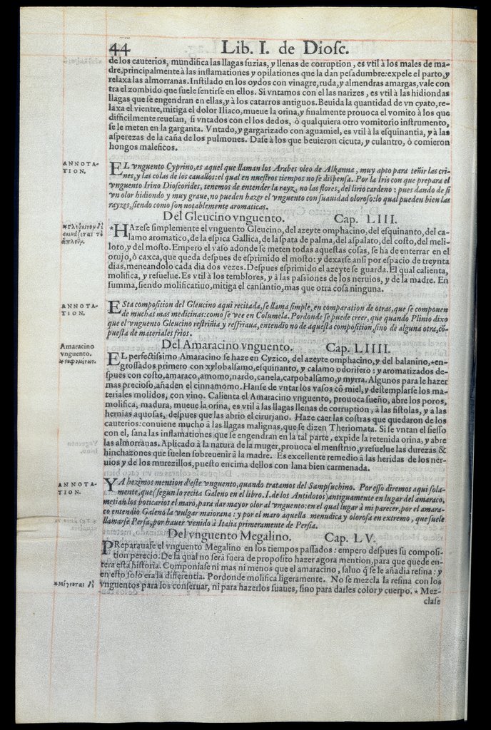 De Materia Medica de Dioscorides, Andres Laguna. Amberes 1555. Libro I. 44