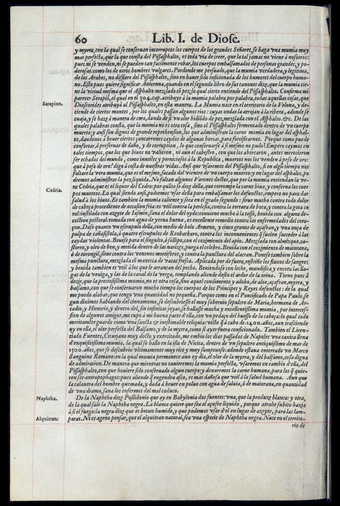De Materia Medica de Dioscorides. Amberes 1555. Libro I. 60