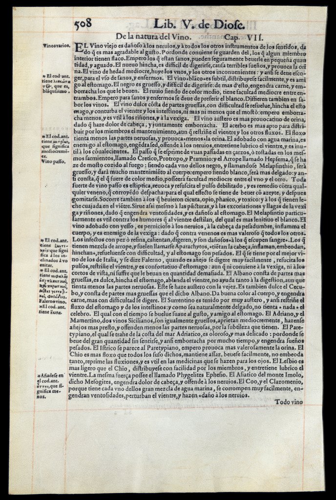De Materia Medica de Dioscorides. Andres Laguna. Amberes 1555. Libro V. 508