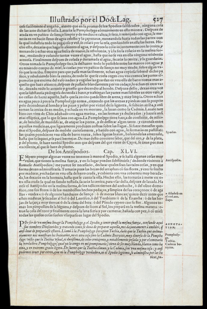 De Materia Medica de Dioscorides. Andres Laguna. Amberes 1555. Libro V. 527