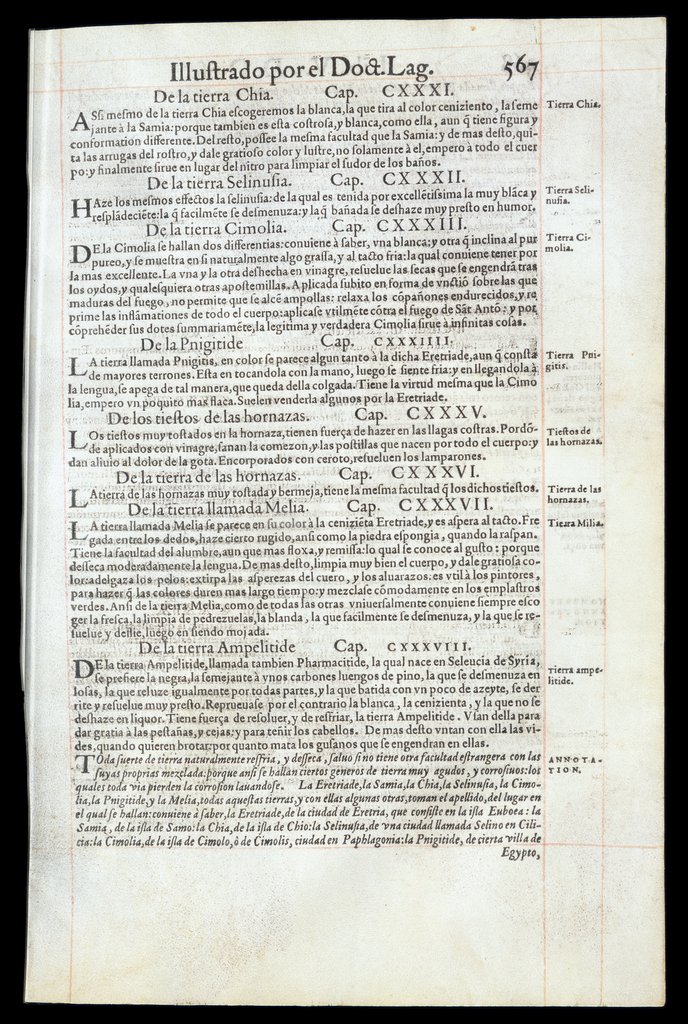 De Materia Medica de Dioscorides. Andres Laguna. Amberes 1555. Libro V. 567