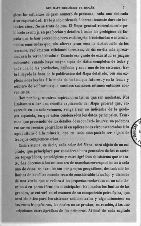 Página 5. Preliminares. Mapa Geológico de España. Tomo I, explicación por Lucas Mallada. Madrid. 1895. Página 5. Preliminares. Mapa Geológico de España. Tomo I, explicación por Lucas Mallada. Madrid. 1895.