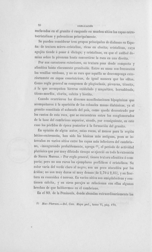 Página 20. Capítulo Primero. Mapa Geológico de España. Tomo I, explicación por Lucas Mallada. Madrid. 1895. Página 20. Capítulo Primero. Mapa Geológico de España. Tomo I, explicación por Lucas Mallada. Madrid. 1895.