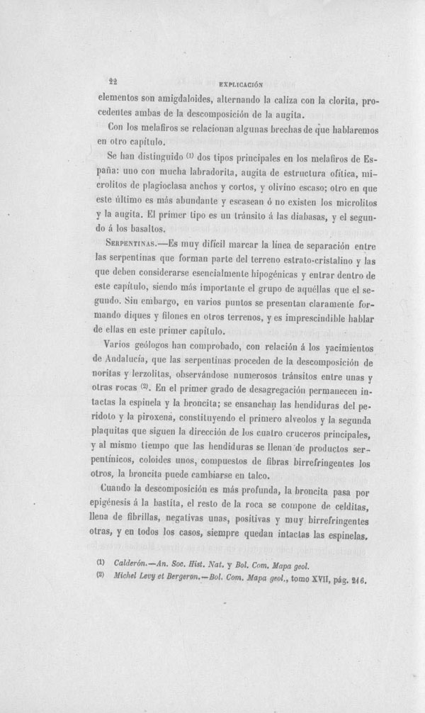 Página 22. Capítulo Primero. Mapa Geológico de España. Tomo I, explicación por Lucas Mallada. Madrid. 1895. Página 22. Capítulo Primero. Mapa Geológico de España. Tomo I, explicación por Lucas Mallada. Madrid. 1895.