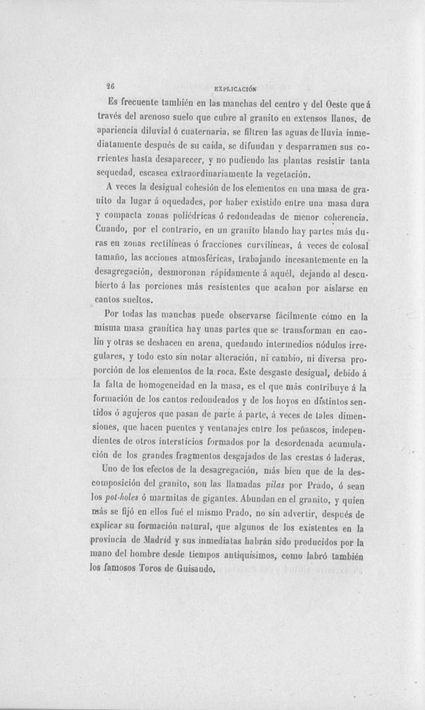 Página 26. Capítulo Primero. Mapa Geológico de España. Tomo I, explicación por Lucas Mallada. Madrid. 1895.