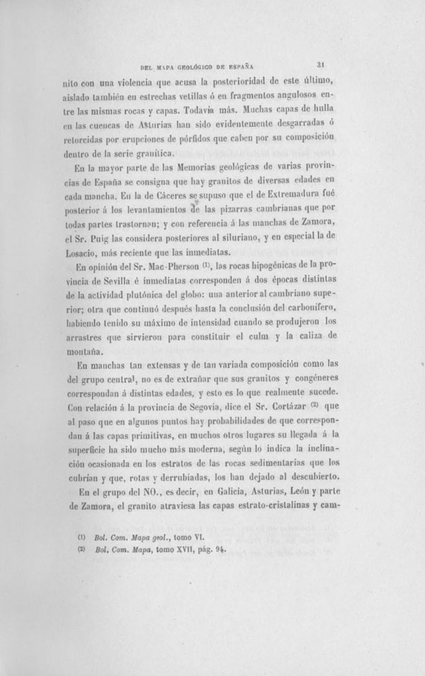 Página 31. Capítulo Primero. Mapa Geológico de España. Tomo I, explicación por Lucas Mallada. Madrid. 1895. Página 31. Capítulo Primero. Mapa Geológico de España. Tomo I, explicación por Lucas Mallada. Madrid. 1895.