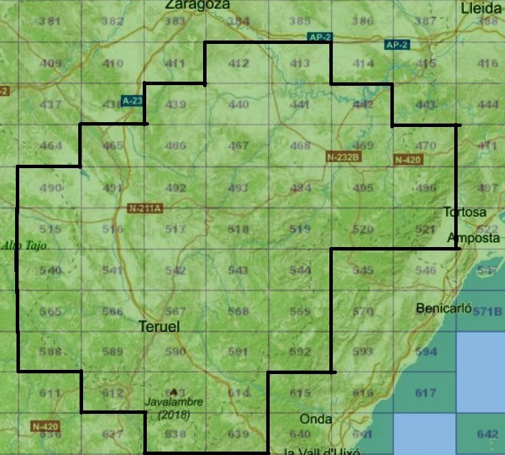 Hojas del mapa geológico de Teruel