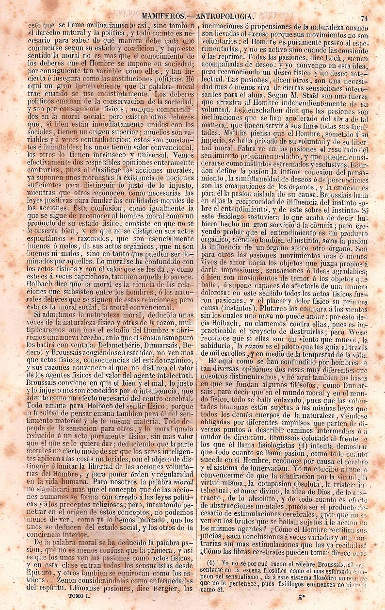 Antropología. Importancia y sublimidad del Hombre en la creación. Zoología o Reino Animal. Mamíferos. Buffon Historia Natural los Tres Reinos de la Naturaleza