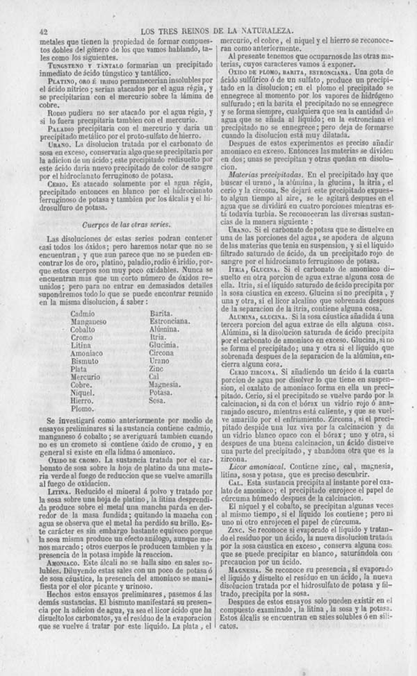 Página 42. Tomo noveno. Los Tres Reinos de la Naturaleza. Museo Pintoresco. Mineralogía.