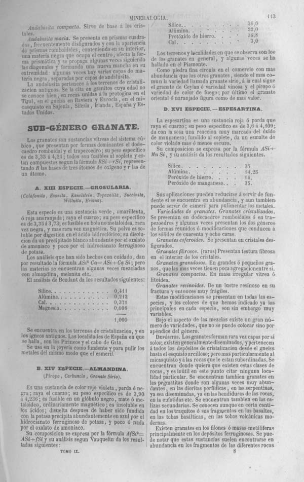 Página 113. Tomo noveno. Los Tres Reinos de la Naturaleza. Museo Pintoresco. Mineralogía.