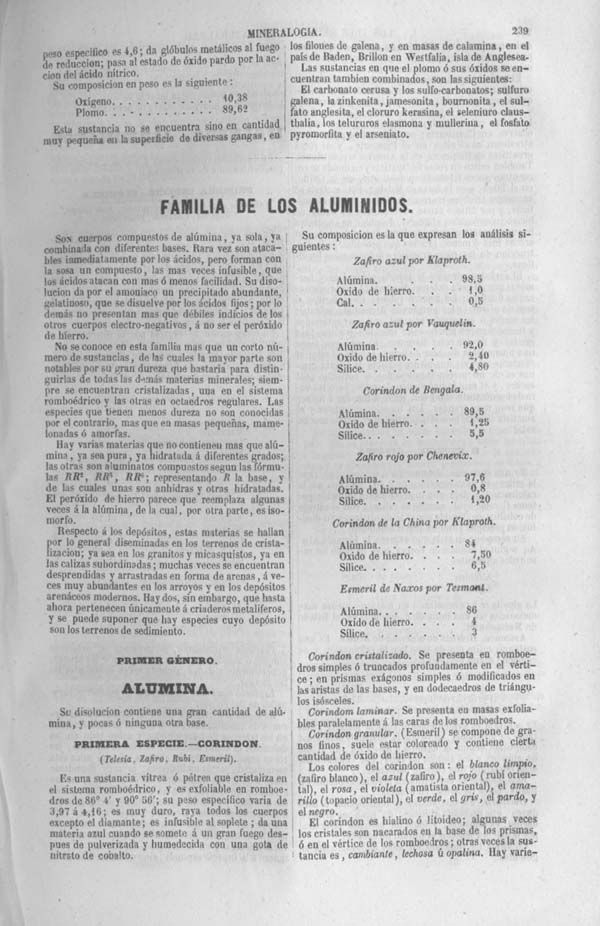 Página 239. Tomo noveno. Los Tres Reinos de la Naturaleza. Museo Pintoresco. Mineralogía.