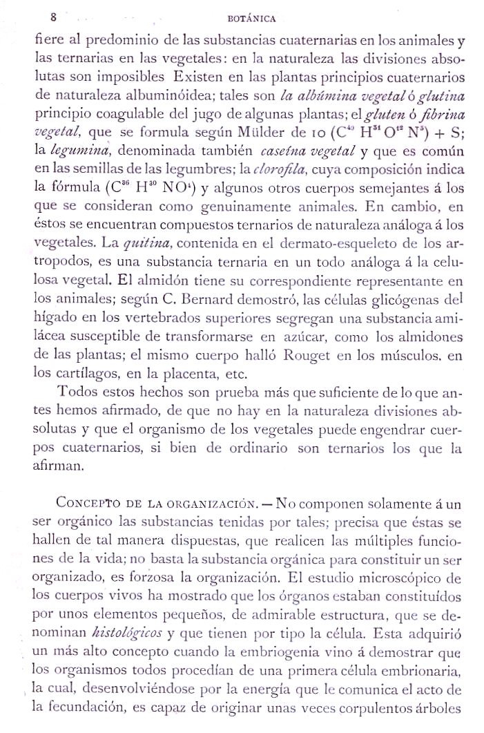 Página 8. Preliminares. Botánica I por Odón de Buen. Historia Natural. Montaner y Simón, editores. 1891.