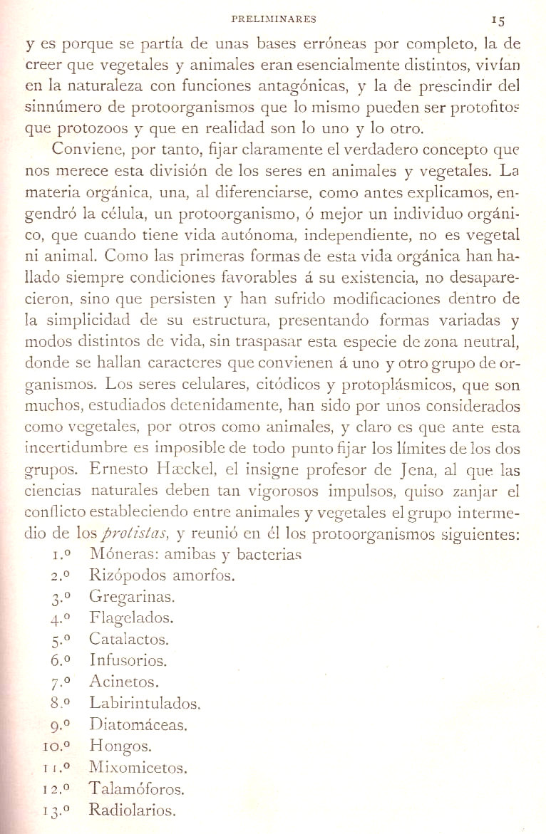 Página 15. Preliminares. Botánica I por Odón de Buen. Historia Natural. Montaner y Simón, editores. 1891.