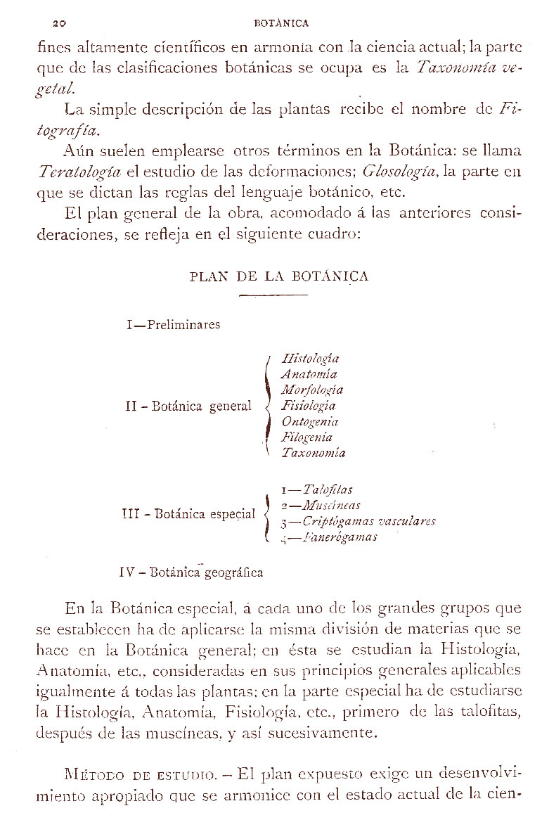 Página 20. Preliminares. Botánica I por Odón de Buen. Historia Natural. Montaner y Simón, editores. 1891.
