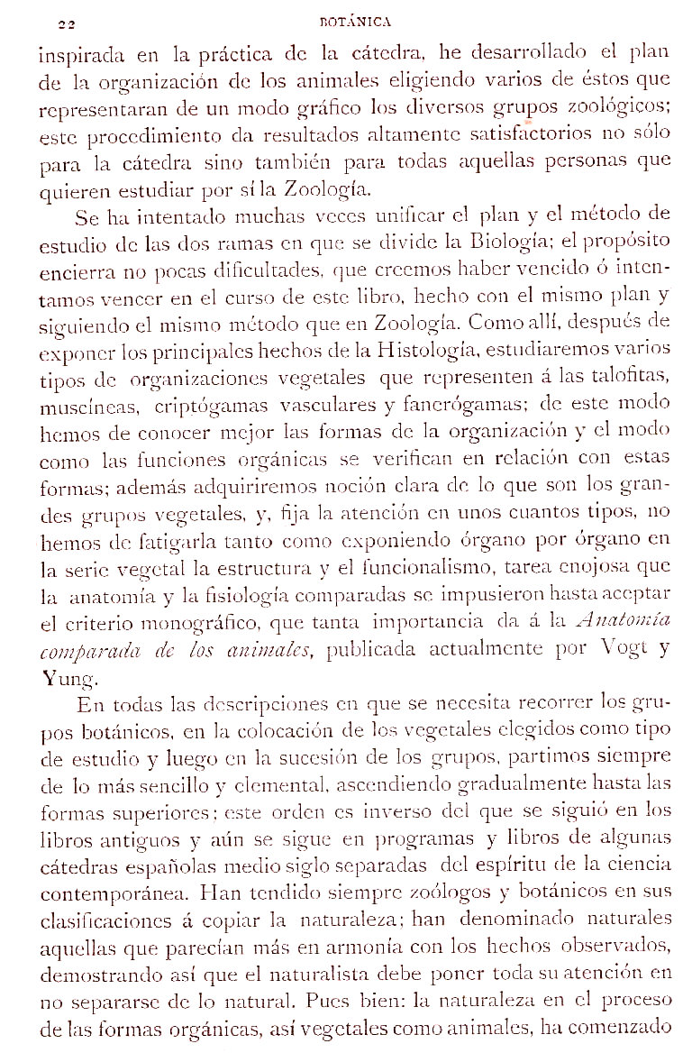Página 22. Preliminares. Botánica I por Odón de Buen. Historia Natural. Montaner y Simón, editores. 1891.