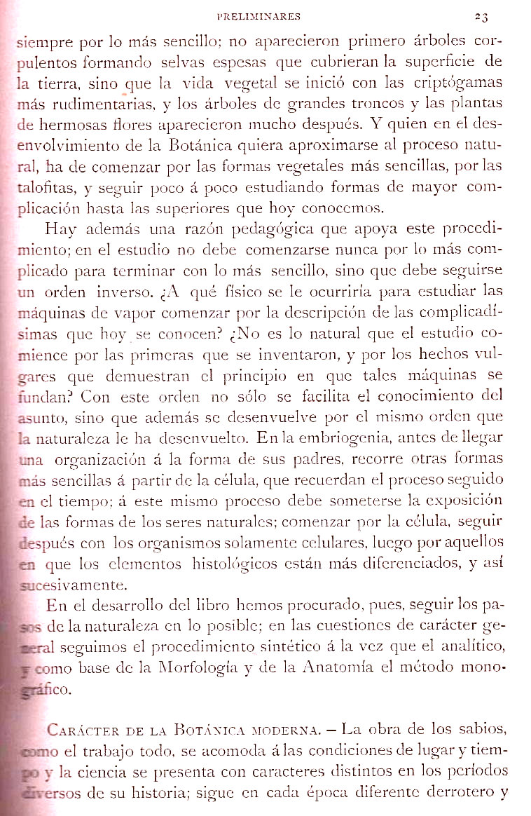 Página 23. Preliminares. Botánica I por Odón de Buen. Historia Natural. Montaner y Simón, editores. 1891.