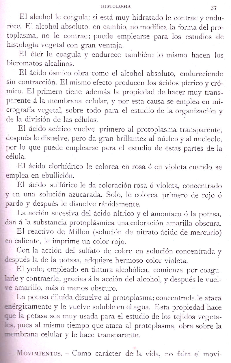 Página 37. Botánica General. Histología. Botánica I por Odón de Buen. Historia Natural. Montaner y Simón, editores. 1891.
