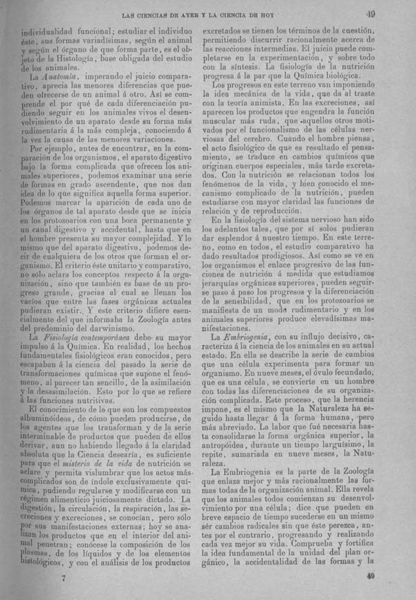Página 49. Tomo I.  Tratado I. Historia Natural. Las ciencias de ayer y la ciencia de hoy.